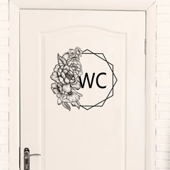 Toilet Door Sign Sticker Flower Removable PVC Wall Sticker Self adhesive Placard