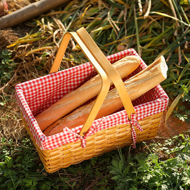 Willow Picnic Basket with Red Checkered Blanket Lining