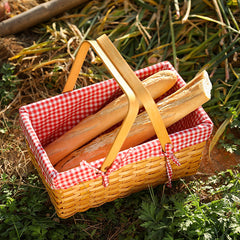 Willow Picnic Basket with Red Checkered Blanket Lining
