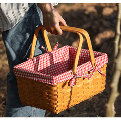 Willow Picnic Basket with Red Checkered Blanket Lining