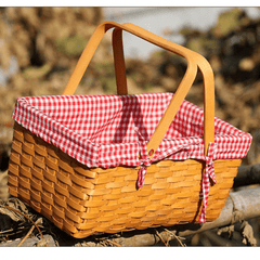 Willow Picnic Basket with Red Checkered Blanket Lining