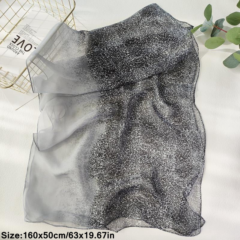 Leopard Print Lightweight Scarf Chiffon Silk Feel Breathable Sunscreen Beach