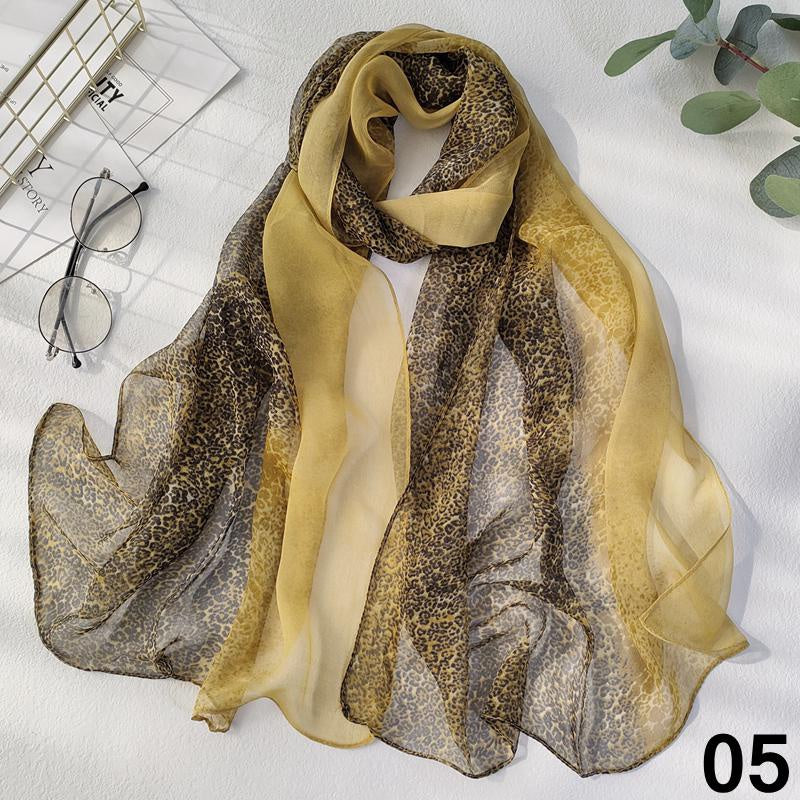 Leopard Print Lightweight Scarf Chiffon Silk Feel Breathable Sunscreen Beach