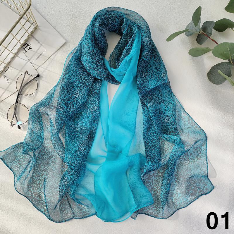 Leopard Print Lightweight Scarf Chiffon Silk Feel Breathable Sunscreen Beach