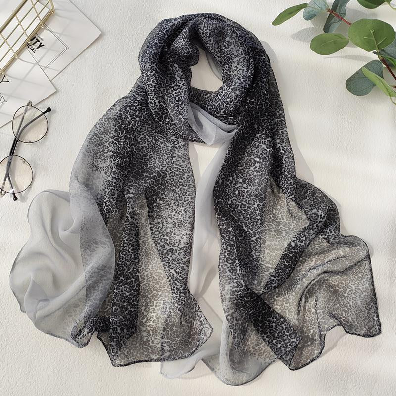 Leopard Print Lightweight Scarf Chiffon Silk Feel Breathable Sunscreen Beach