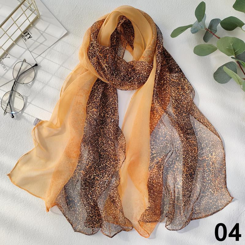 Leopard Print Lightweight Scarf Chiffon Silk Feel Breathable Sunscreen Beach