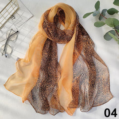 Leopard Print Lightweight Scarf Chiffon Silk Feel Breathable Sunscreen Beach