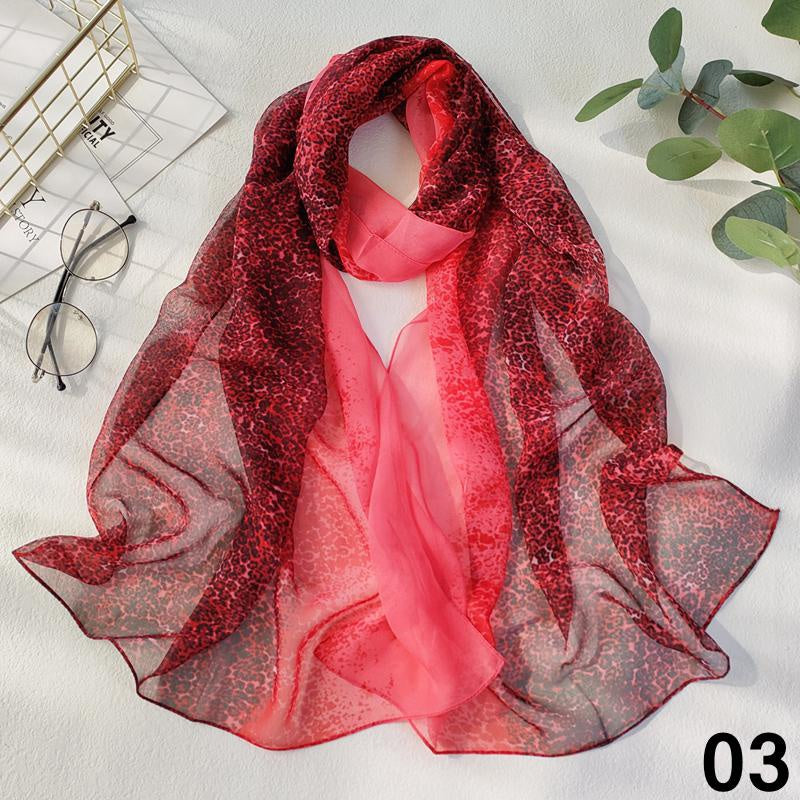 Leopard Print Lightweight Scarf Chiffon Silk Feel Breathable Sunscreen Beach