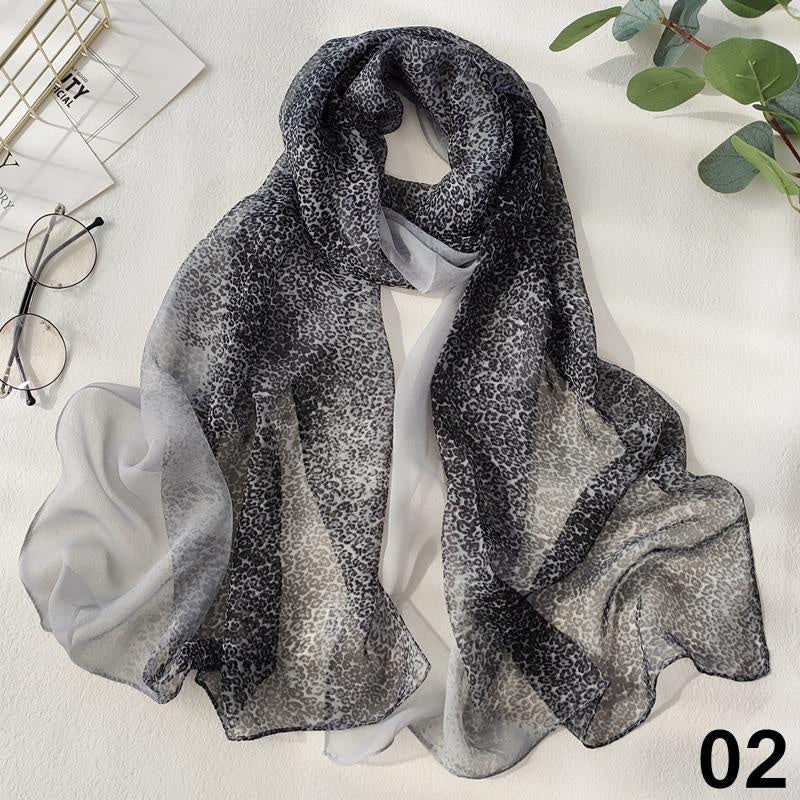 Leopard Print Lightweight Scarf Chiffon Silk Feel Breathable Sunscreen Beach