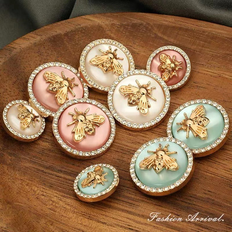 10pcs Bee Pattern Buttons Coat Rhinestones Sewing Accessories for Women