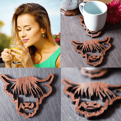 Highland Cow Wood Coaster Anti-Scald Heat Insulation Non-Slip Waterproof