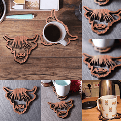 Highland Cow Wood Coaster Anti-Scald Heat Insulation Non-Slip Waterproof