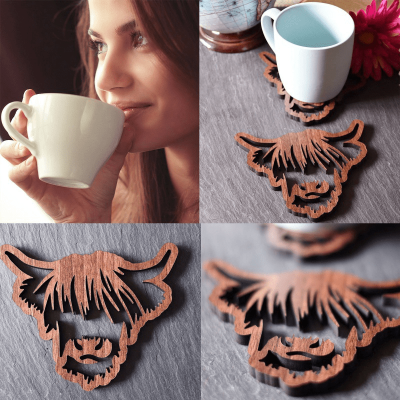 Highland Cow Wood Coaster Anti-Scald Heat Insulation Non-Slip Waterproof