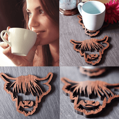 Highland Cow Wood Coaster Anti-Scald Heat Insulation Non-Slip Waterproof