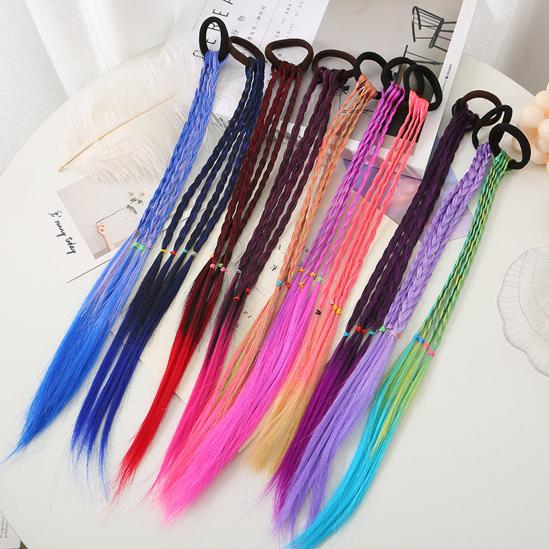 Colorful Hair Bands Hair Extensions For Kids Girls Braid Wigs Ponytail