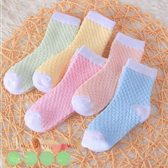 5 Pairs Girls Candy Cotton Crew Socks Breathable Baby Infant Toddlers Socks
