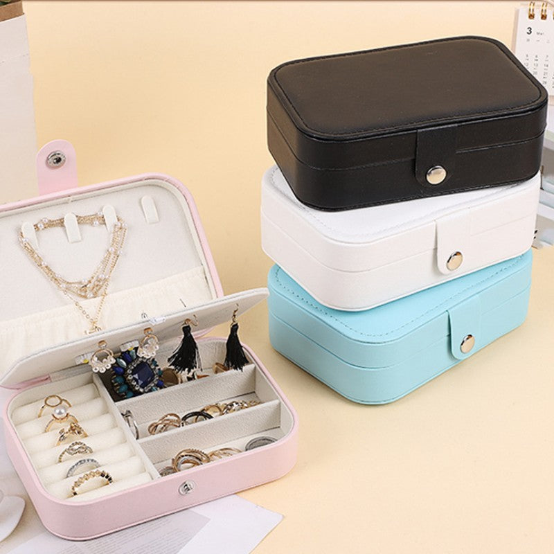 Cube Jewelry Box PU Leather Earrings Rings Necklaces Storage Bag