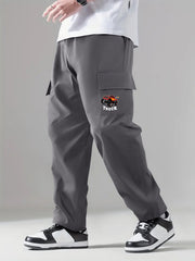 Pattern & Letter Print Men's Cargo Pants with Flap Pocket