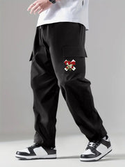 Pattern & Letter Print Men's Cargo Pants with Flap Pocket