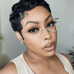 Rhinestone Glasses Frame Sparkle Wavy Party Club Lensless Glasses