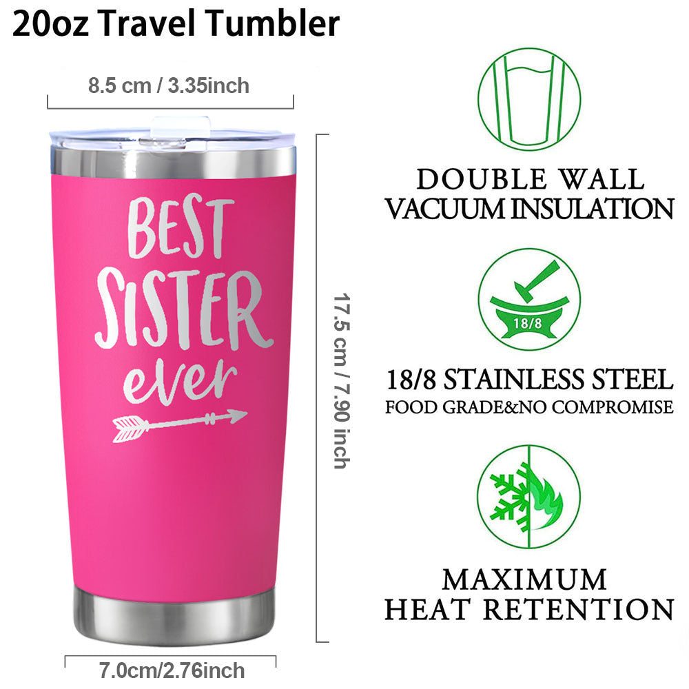 Sister Ever Coffee Tumbler Christmas Stainless Steel Gift Cup Pink Travel Mug