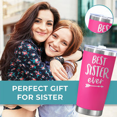 Sister Ever Coffee Tumbler Christmas Stainless Steel Gift Cup Pink Travel Mug