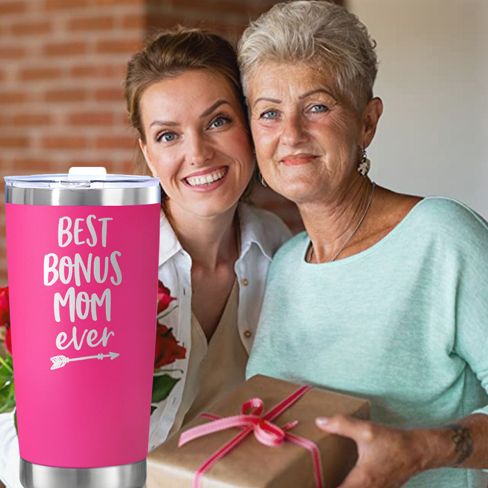 Bonus Mom Ever Coffee Tumbler Stainless Steel Gift Cup Pink Travel Mug