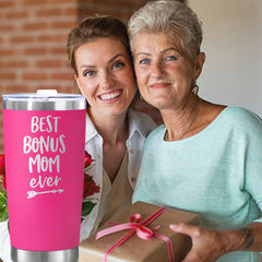 Bonus Mom Ever Coffee Tumbler Stainless Steel Gift Cup Pink Travel Mug