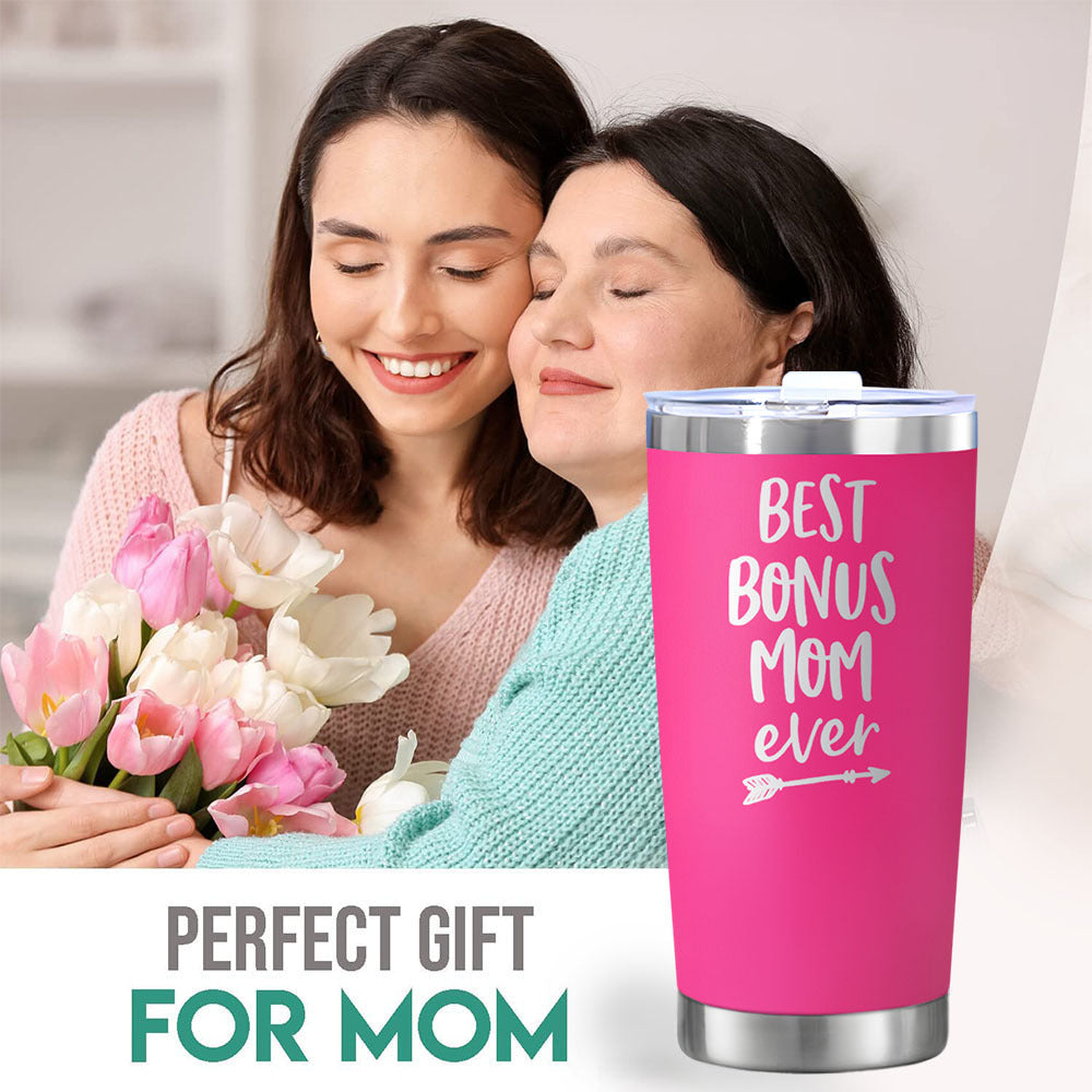 Bonus Mom Ever Coffee Tumbler Stainless Steel Gift Cup Pink Travel Mug