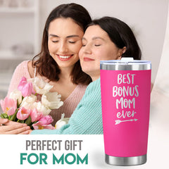 Bonus Mom Ever Coffee Tumbler Stainless Steel Gift Cup Pink Travel Mug