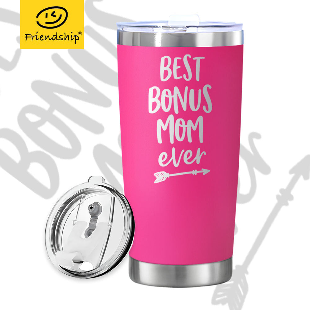 Bonus Mom Ever Coffee Tumbler Stainless Steel Gift Cup Pink Travel Mug