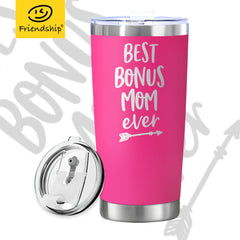 Bonus Mom Ever Coffee Tumbler Stainless Steel Gift Cup Pink Travel Mug
