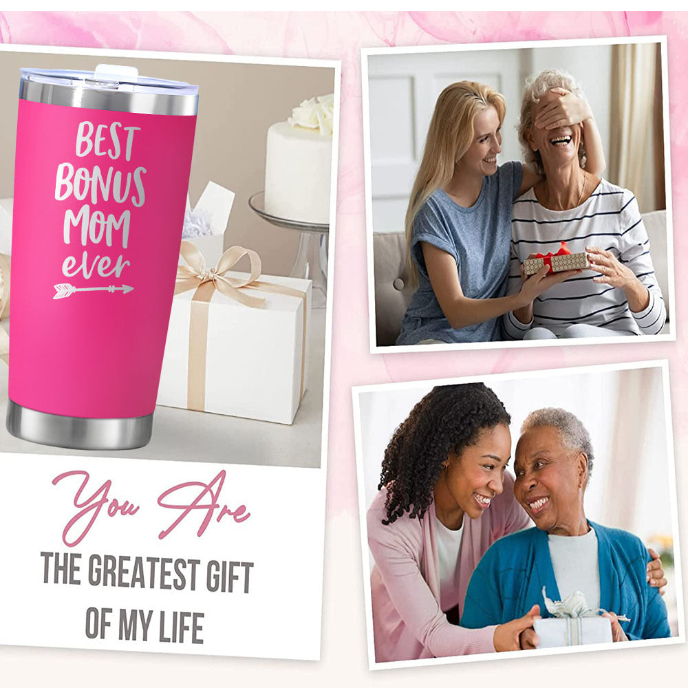 Bonus Mom Ever Coffee Tumbler Stainless Steel Gift Cup Pink Travel Mug