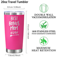 Bonus Mom Ever Coffee Tumbler Stainless Steel Gift Cup Pink Travel Mug