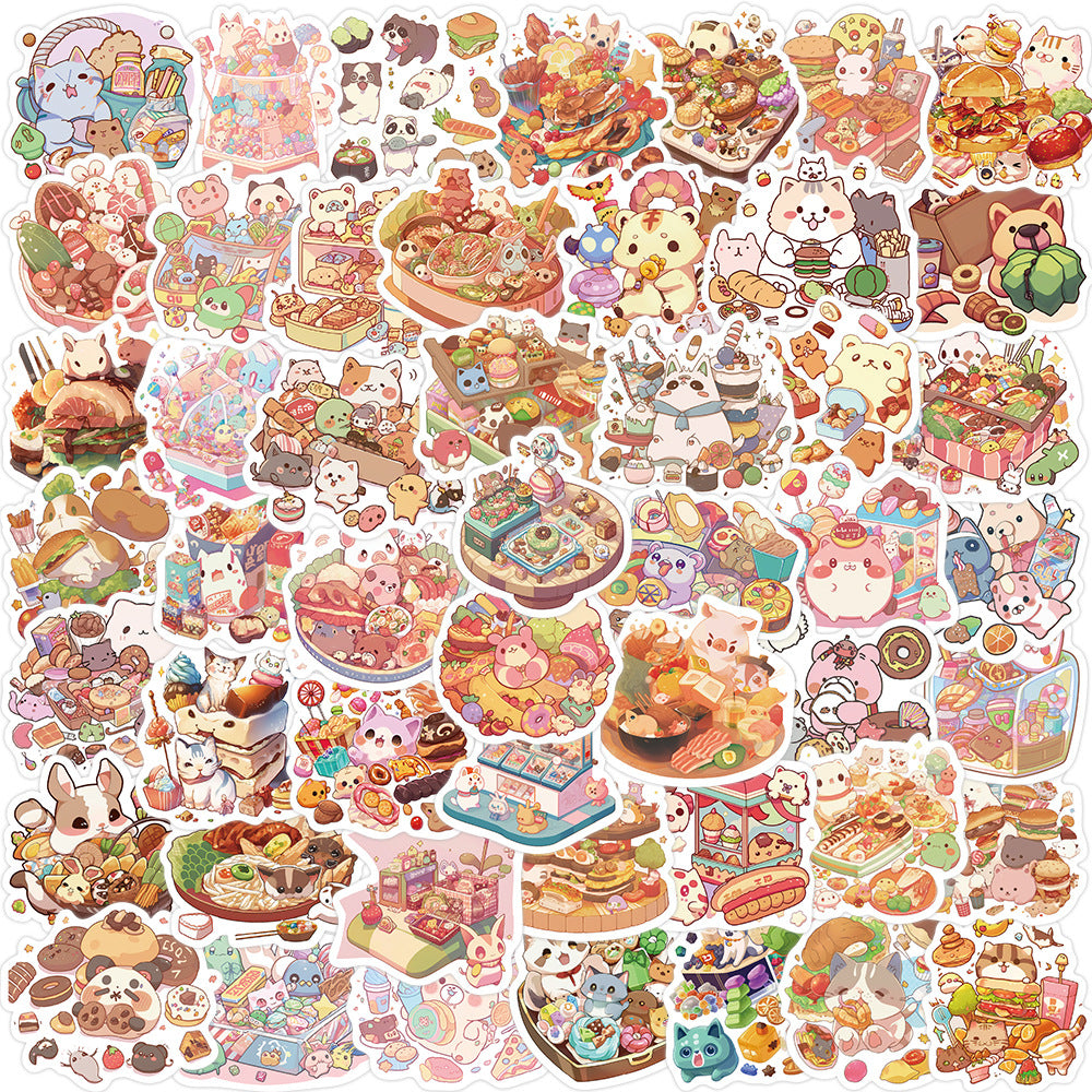 50pcs Cartoon Animal Food Stickers Student DIY Party Stickers