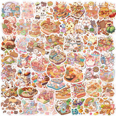 50pcs Cartoon Animal Food Stickers Student DIY Party Stickers