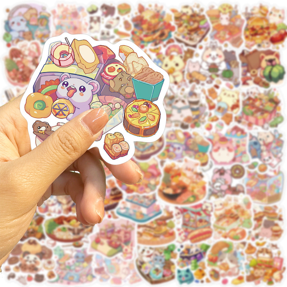 50pcs Cartoon Animal Food Stickers Student DIY Party Stickers