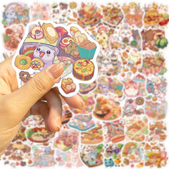 50pcs Cartoon Animal Food Stickers Student DIY Party Stickers