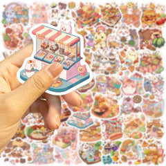 50pcs Cartoon Animal Food Stickers Student DIY Party Stickers