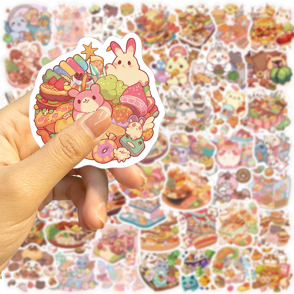 50pcs Cartoon Animal Food Stickers Student DIY Party Stickers