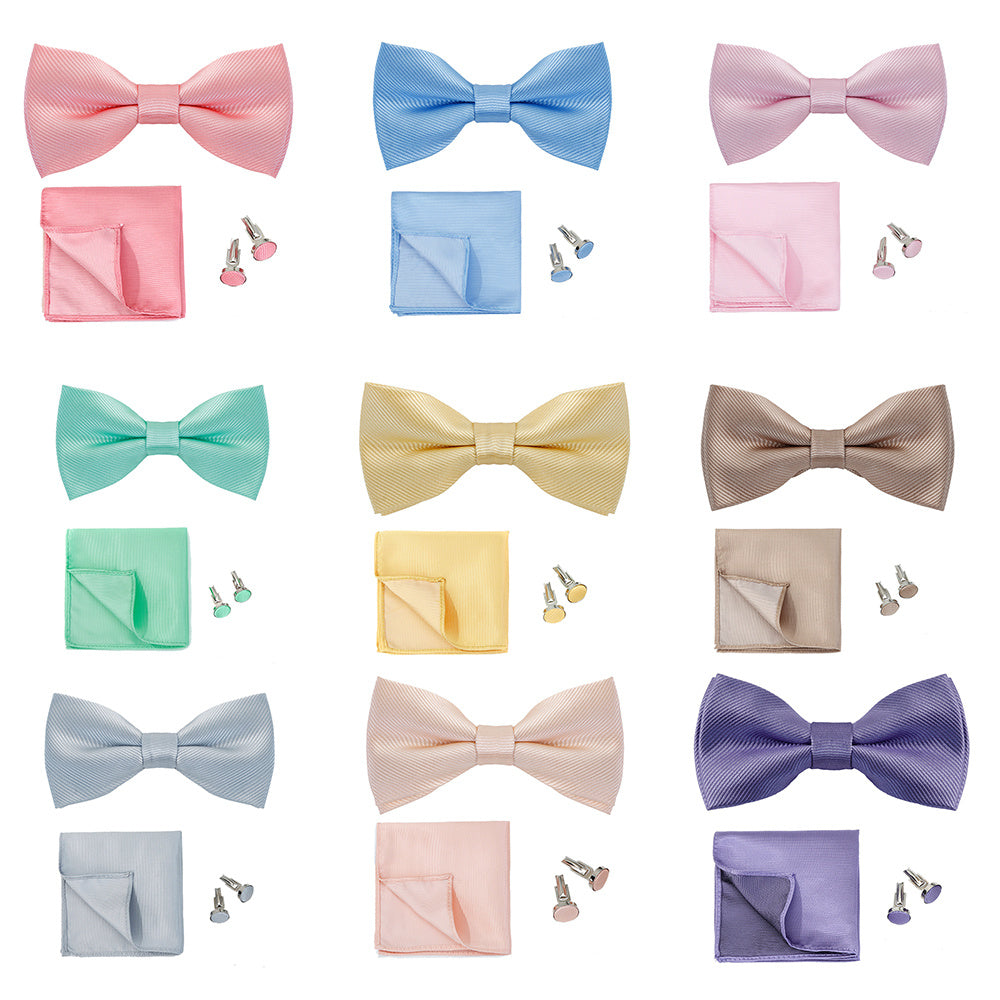 Men's Formal Bow Tie Pocket Square Cufflinks Set