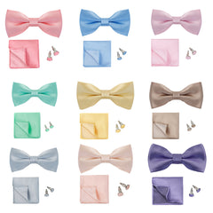 Men's Formal Bow Tie Pocket Square Cufflinks Set