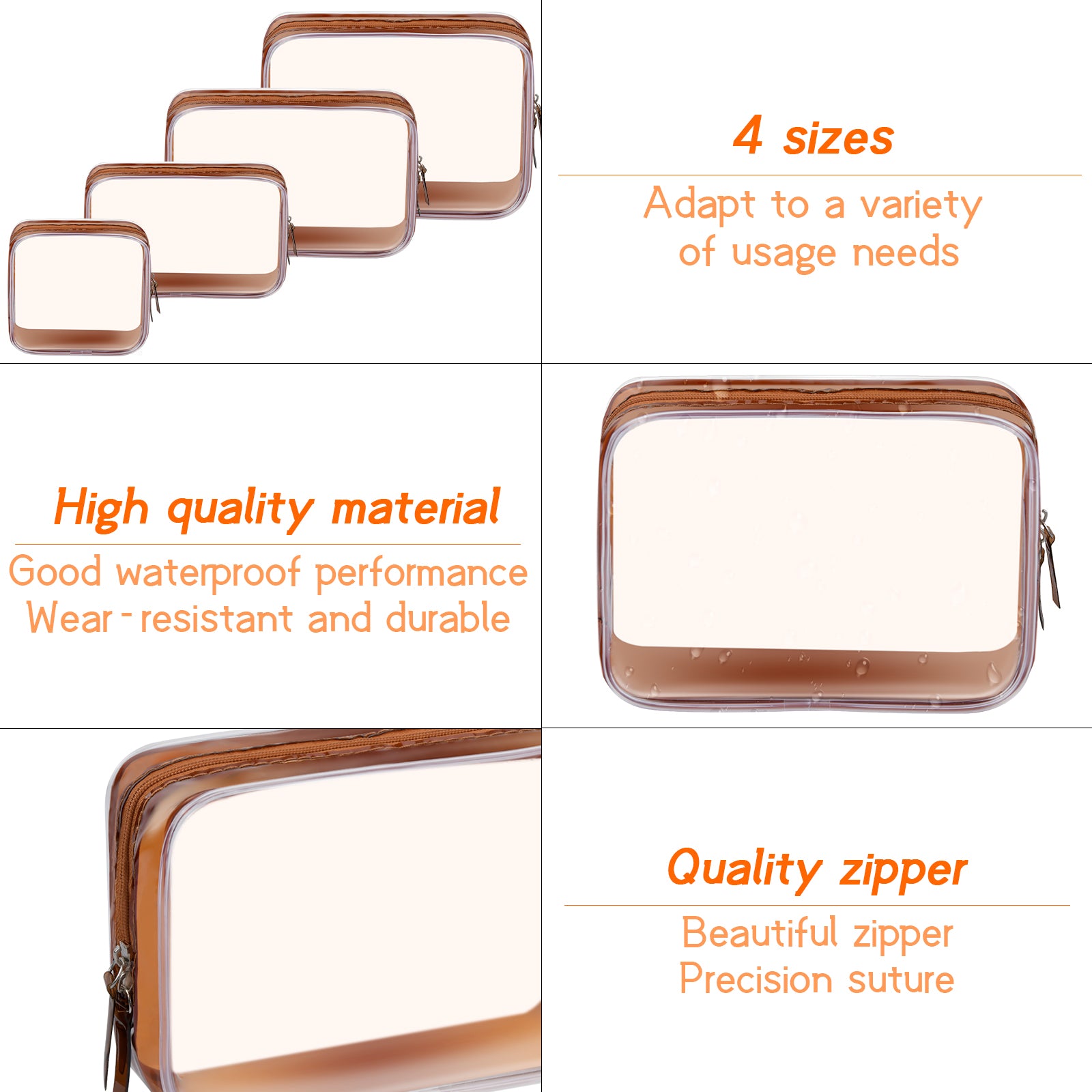 4pcs Waterproof Travel Toiletry Bag PVC Clear Cosmetic Makeup Bags