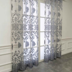 European Jacquard Sheer Curtains Grey Tulle Grommet Top Drapes