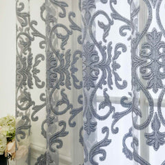 European Jacquard Sheer Curtains Grey Tulle Grommet Top Drapes