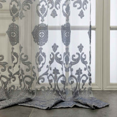 European Jacquard Sheer Curtains Grey Tulle Grommet Top Drapes