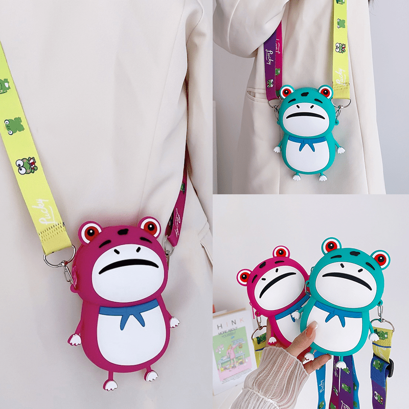 Kids Red Frog Toad Crossbody Bag Silicone Coin Purse