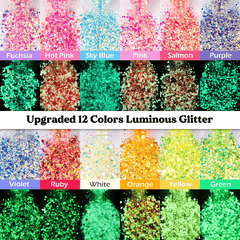 12 Colors Luminous Glitter 0.42oz Bottle High Luminance Cosmetic Chunky Glitter