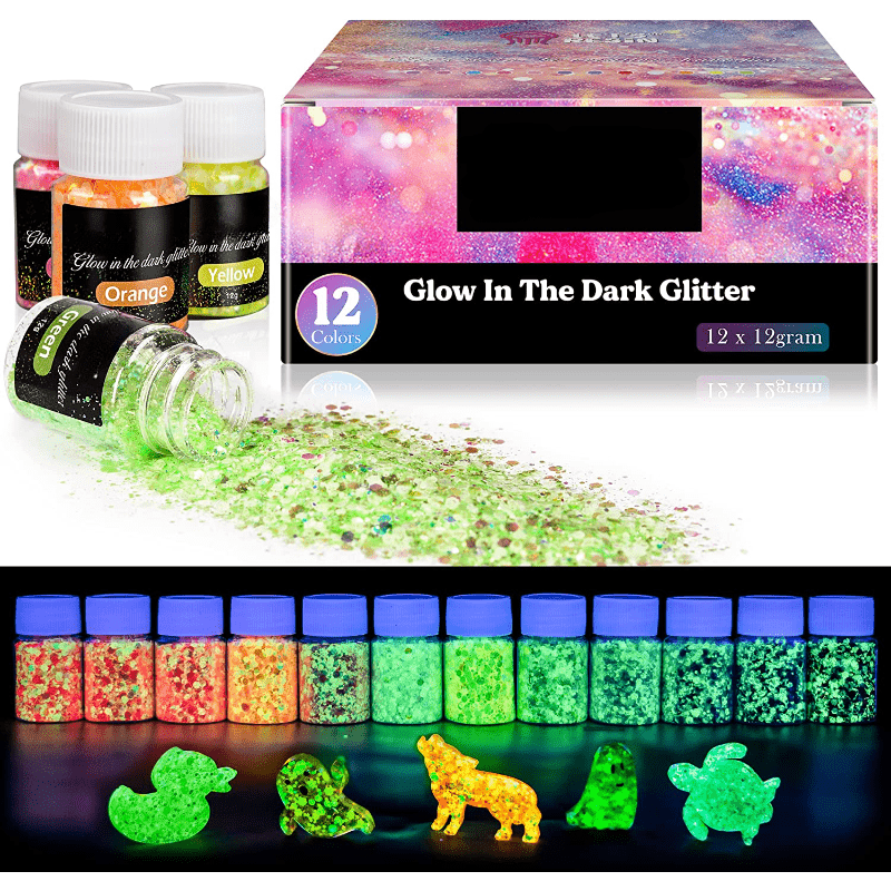12 Colors Luminous Glitter 0.42oz Bottle High Luminance Cosmetic Chunky Glitter