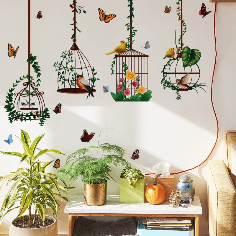 4pcs Bird Cage Butterfly Wall Sticker Home Decor